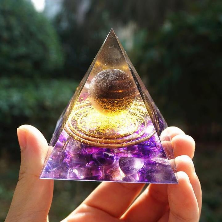 Amethyst Orgonite Pyramid with Crystal Sphere | 60mm Energy Tower for Meditation and EMF Protection