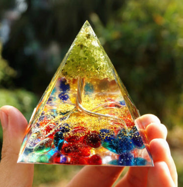 Tiger Eye Orgonite Pyramid | Energy Generator Crystal Pyramid for Reiki, Chakra Healing and EMF Protection