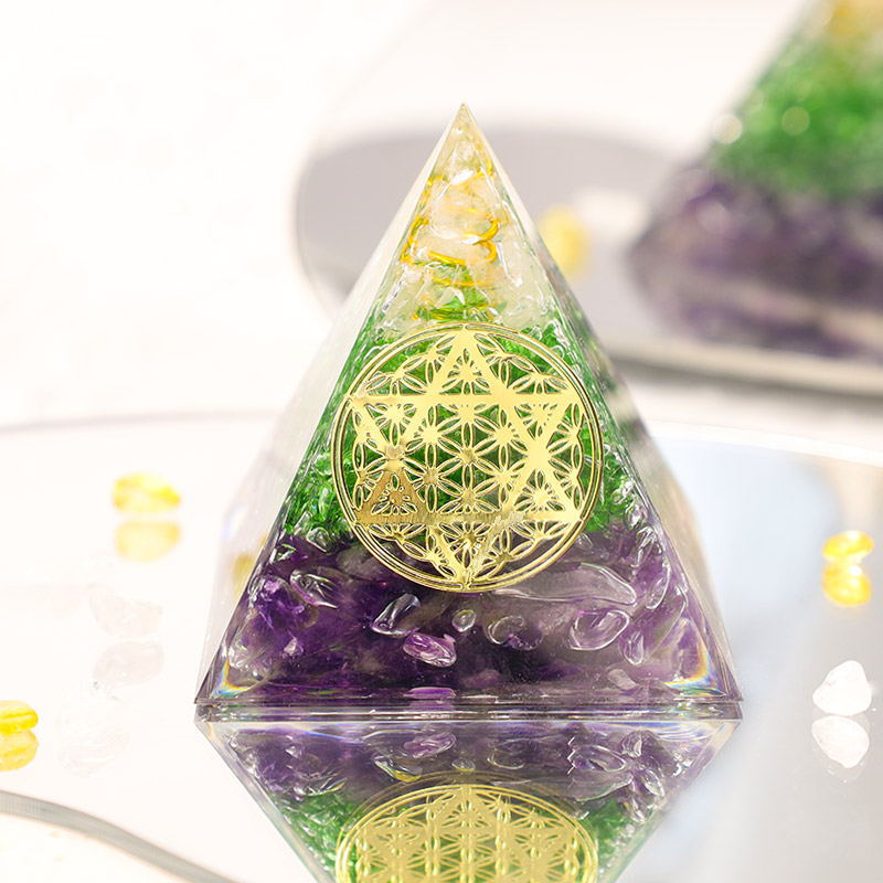 Crystal Gravel Orgonite Pyramid | Resin Energy Tower for Home Decor and Positive Energy