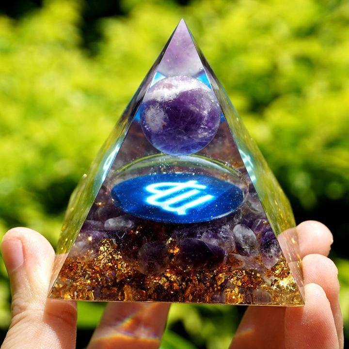 Amethyst Orgonite Pyramid with Crystal Sphere | 60mm Energy Tower for Meditation and EMF Protection