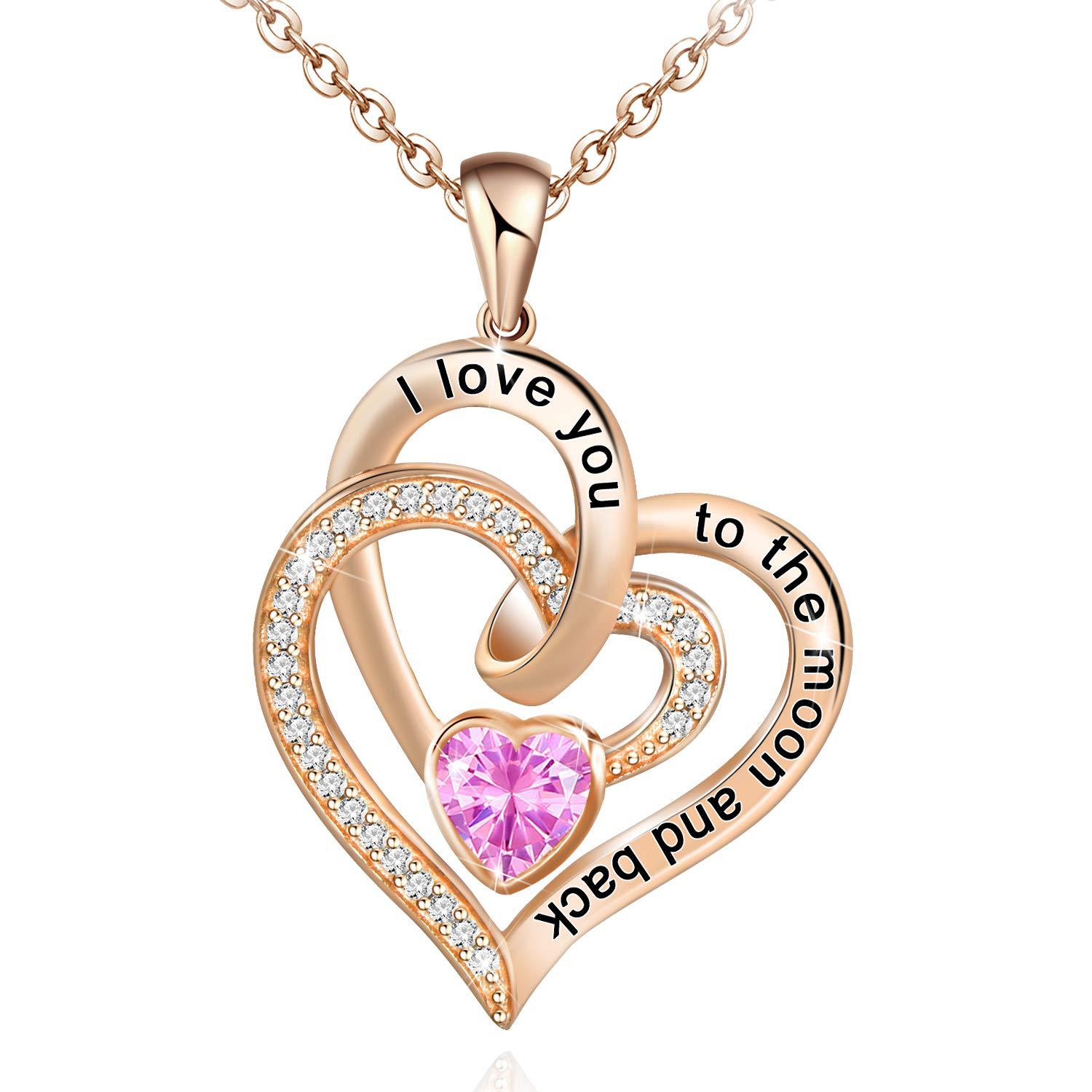 Birthstone Double Heart Necklace | Personalized Gemstone Pendant for Each Month