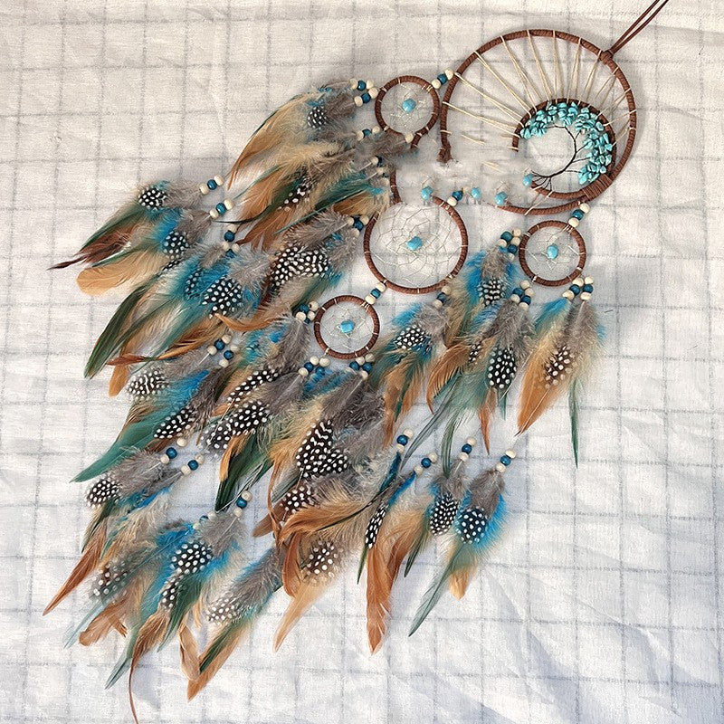 Turquoise Crystal Dreamcatcher Wind Chime | Lucky Tree Protection Charm for Home & Garden