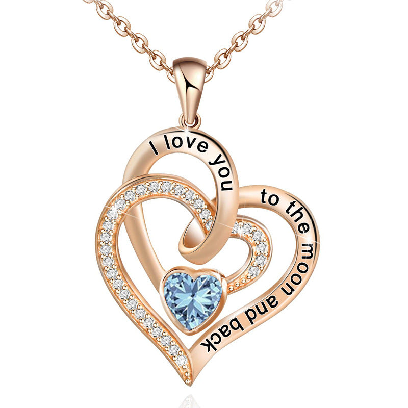 Birthstone Double Heart Necklace | Personalized Gemstone Pendant for Each Month