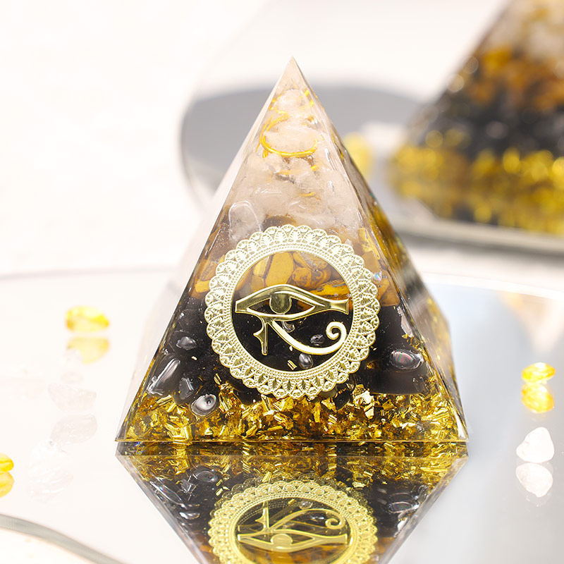 Crystal Gravel Orgonite Pyramid | Resin Energy Tower for Home Decor and Positive Energy