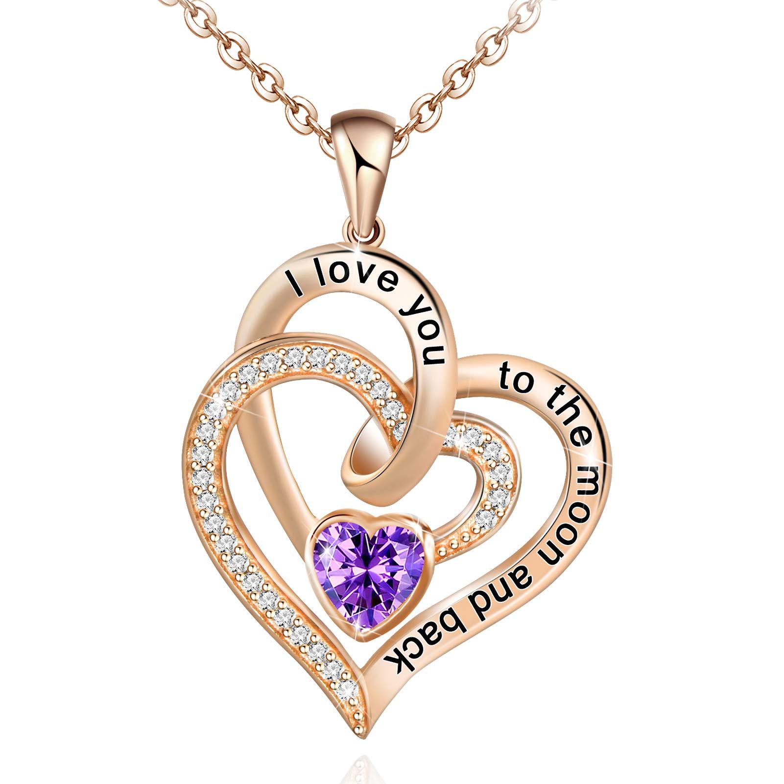 Birthstone Double Heart Necklace | Personalized Gemstone Pendant for Each Month