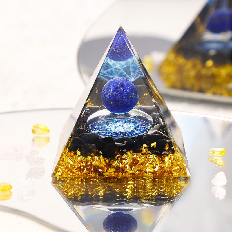 Crystal Gravel Orgonite Pyramid | Resin Energy Tower for Home Decor and Positive Energy