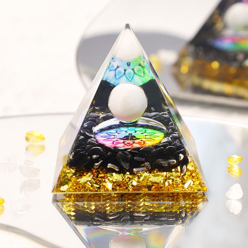 Crystal Gravel Orgonite Pyramid | Resin Energy Tower for Home Decor and Positive Energy